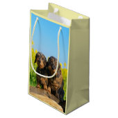 2匹のパーソナライズなかわいいダックスフント犬のDackelの写真 スモールペーパーバッグ (裏面アングル)