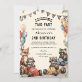 2匹のファストウッドランドの動物の誕生日 招待状 (正面)