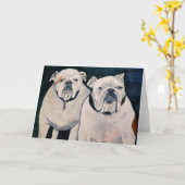 2匹のブルドッグの挨拶状 カード (黄色い花)