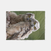 2匹のベビーのアメリカワシミミズク フリースブランケット (正面(横))