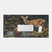 2匹のホワイテイルシカが小川で冷え込む デスクマット (キーボード&マウス)
