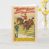 2匹のポニーが障害物を飛び越えるサーカスポスター カード (黄色い花)