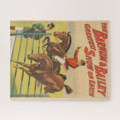 2匹のポニーが障害物を飛び越えるサーカスポスター ジグソーパズル (横)