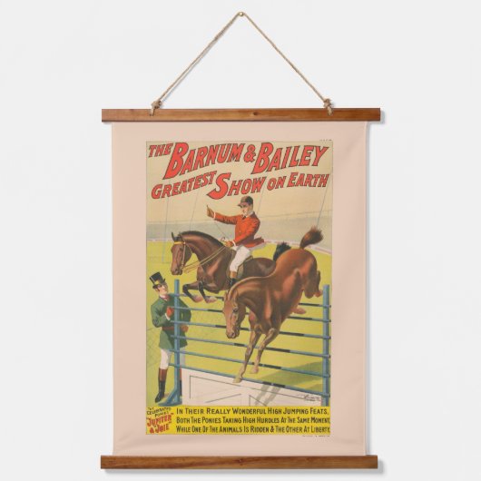 2匹のポニーが障害物を飛び越えるサーカスポスター 吊り下げ型タペストリー (正面)