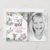 2匹のワイルドサファリ動物の女の子の誕生日招待状 招待状 (正面)