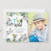 2匹のワイルドサファリ動物の男の子の誕生日招待状 招待状 (正面)