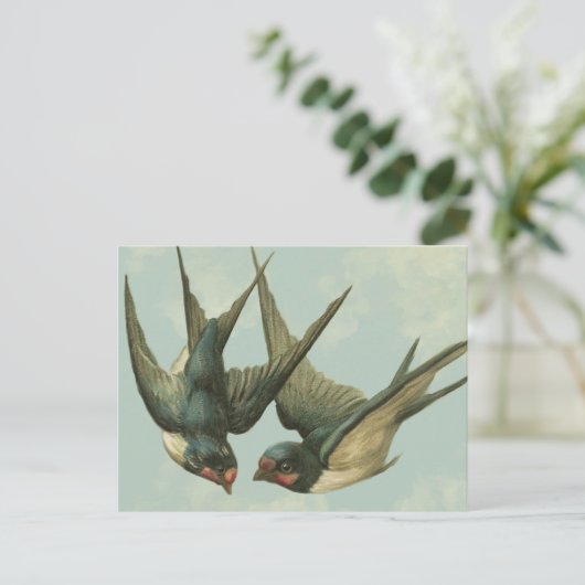 2匹のヴィンテージのスズメ ポストカード (スタンド正面)