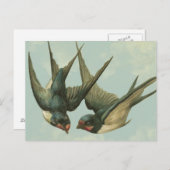 2匹のヴィンテージのスズメ ポストカード (正面/裏面)