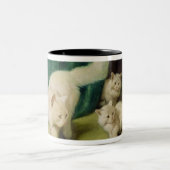 2匹の子ネコを持つ白いペルシャ ツートーンマグカップ (中央)