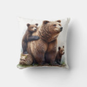2匹の子犬を持つブラウンベア クッション (正面)
