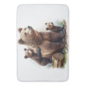 2匹の子犬を持つブラウンベア バスマット (正面縦)