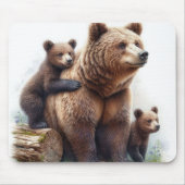 2匹の子犬を持つブラウンベア マウスパッド (正面)