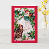 2匹の子猫とクリスマスのホーリー カード (黄色い花)