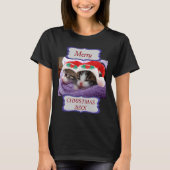 2匹の子猫サンタ帽子メリークリスマス20XX女性 Tシャツ (正面)