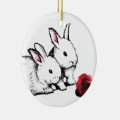 2匹の小さく白いウサギ セラミックオーナメント (右)