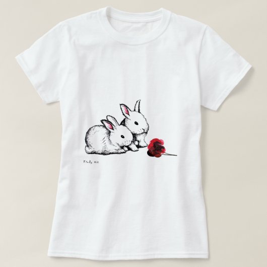 2匹の小さく白いウサギ Tシャツ (デザイン正面)