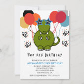 2匹の恐竜の誕生日招待状  かわいい面白い恐竜 招待状 (正面)