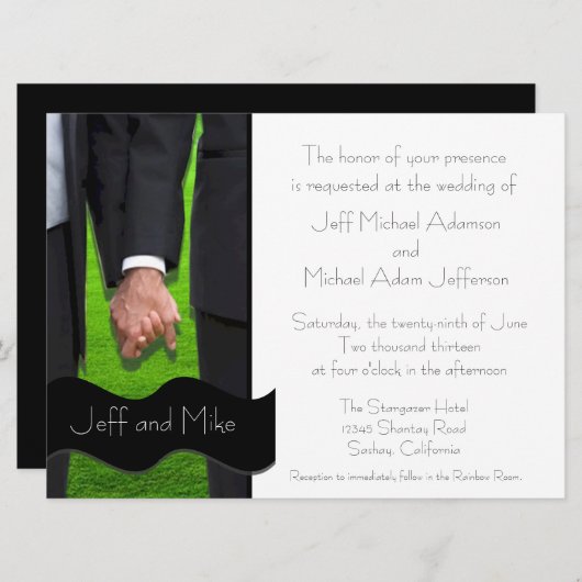 2匹の新郎のカスタムで陽気な結婚式招待状 招待状 (正面/裏面)