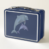 2匹の熱帯性イルカがお互いに飛び跳ねる メタルランチボックス (裏面)