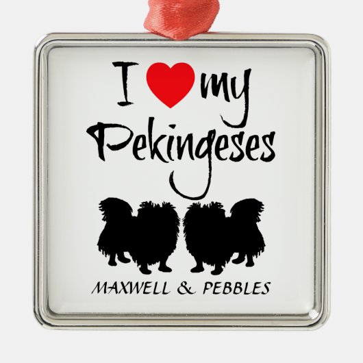 2匹の牡牛犬が大好き メタルオーナメント (正面)