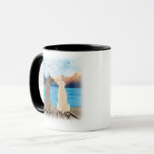 2匹の犬が波止場に座る マグカップ (正面左)