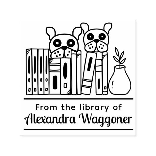 2匹の犬が隠れて本の陰に"の図書館から" セルフインキングスタンプ (デザイン)