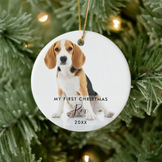 2匹の犬と猫のフォト 初めてのクリスマス セラミックオーナメント (ツリー)