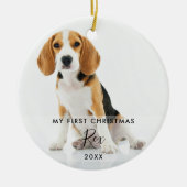 2匹の犬と猫のフォト 初めてのクリスマス セラミックオーナメント (正面)