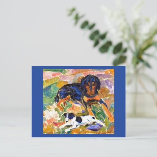 2匹の犬のエドバード・ムン絵を描チ ポストカード (スタンド正面)