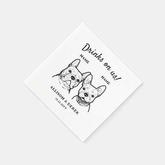 2匹の犬のカクテルが可愛結婚いドリンク スタンダードカクテルナプキン (角)
