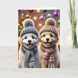 2匹の犬のクリスマスカード シーズンカード