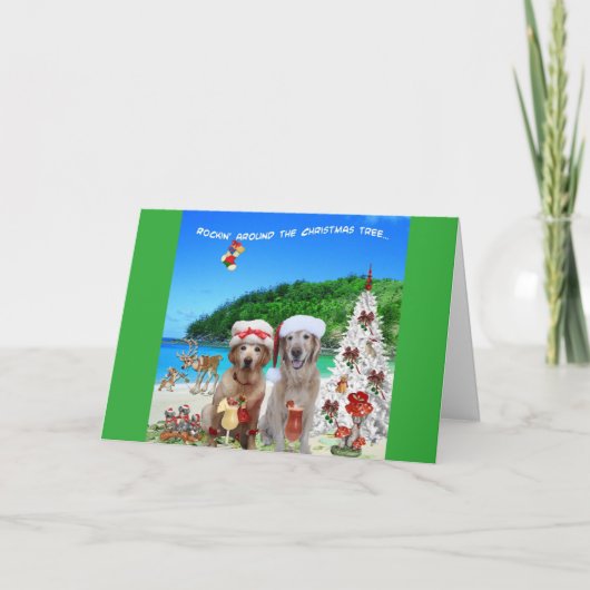 2匹の犬祝のクリスマスが島のビーチ シーズンカード (正面)