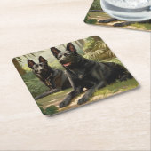 2匹の犬 スクエアペーパーコースター (アングル)