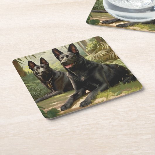 2匹の犬 スクエアペーパーコースター (アングル)