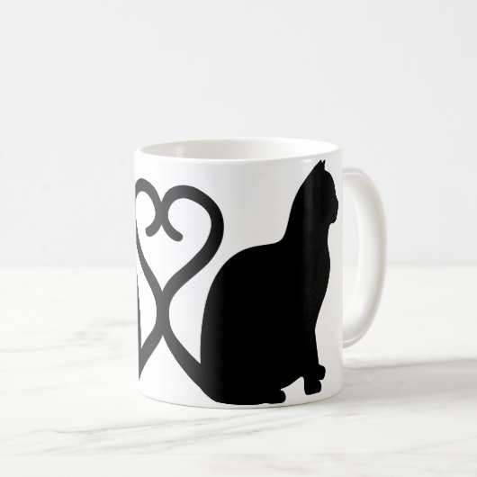 2匹の猫がシルエットハートのマグカップを作る コーヒーマグカップ (正面右)