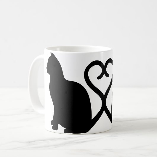 2匹の猫がシルエットハートのマグカップを作る コーヒーマグカップ (正面左)