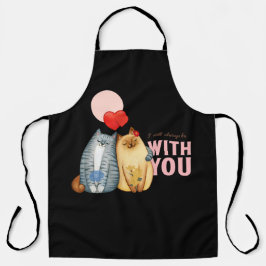 2匹の猫がハートの形とロマンチックに抱き合う エプロン
