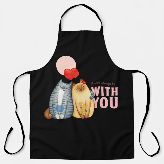 2匹の猫がハートの形とロマンチックに抱き合う エプロン (正面)