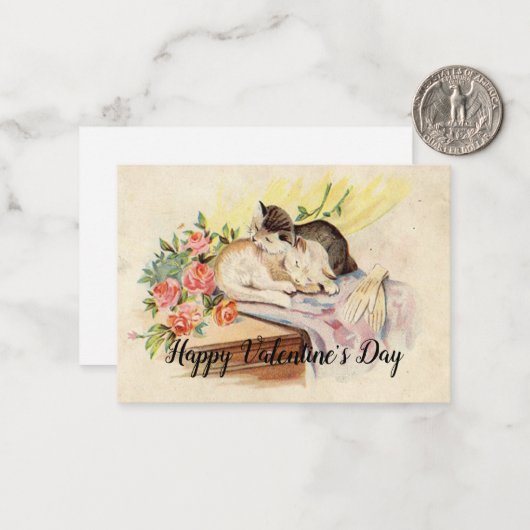 2匹の猫がバレンタインに眠っている ノートカード (正面/裏面インサイチュ)