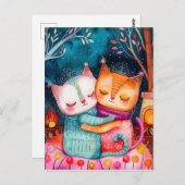 2匹の猫が居心地の良い環境で抱き締めるイラストレーション ポストカード (正面/裏面)