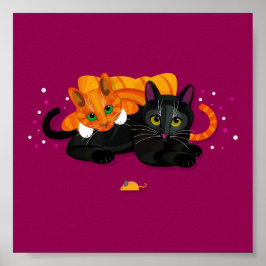 2匹の猫が隣り合わせに並んでいる ポスター