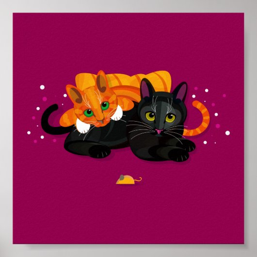 2匹の猫が隣り合わせに並んでいる ポスター (正面)