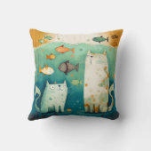 2匹の猫が魚を浮かべて見る – キャンバスプリント クッション (裏面)