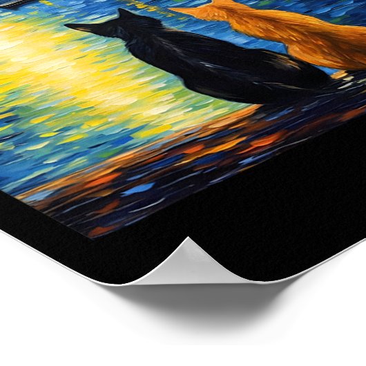 2匹の猫たち星空の夜通し猫芸術絵を描の子猫 ポスター (角)