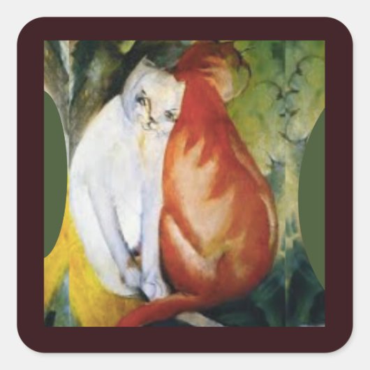 2匹の猫たち、ファインアートbyフランツ・マーク スクエアシール (正面)