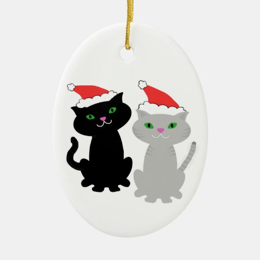 2匹の猫ちゃんのクリスマスのオーナメント セラミックオーナメント (正面)