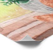 2匹の猫と窓の景色が穏やかな花 ポスター (角)