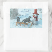 2匹の猫と雪だるま 長方形シール (バッグ)