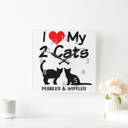 2匹の猫のシルエットが好き スクエア壁時計 (ホーム)