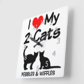 2匹の猫のシルエットが好き スクエア壁時計 (傾斜)